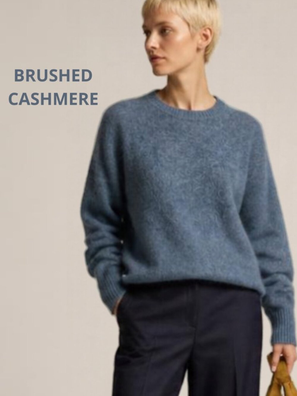 New Blue Brushed Cashmere Wool Crewneck Sweater XL 14